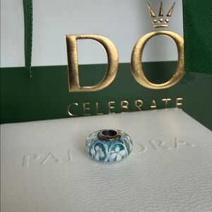 Pandora Blue and White Floral Murano Glass Charm RETIRED VINTAGE RARE